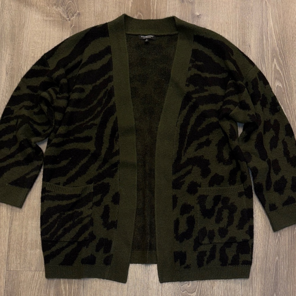 Liverpool Black and Green Animal Print Cardigan